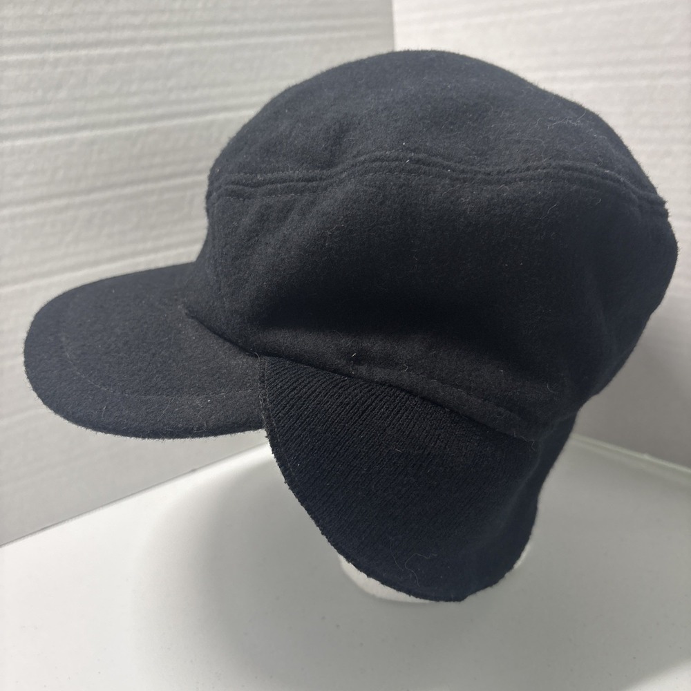 Vintage Dorfman Pacific Wool Blend Quilted Ear Flap Trapper Style Hat Black EUC